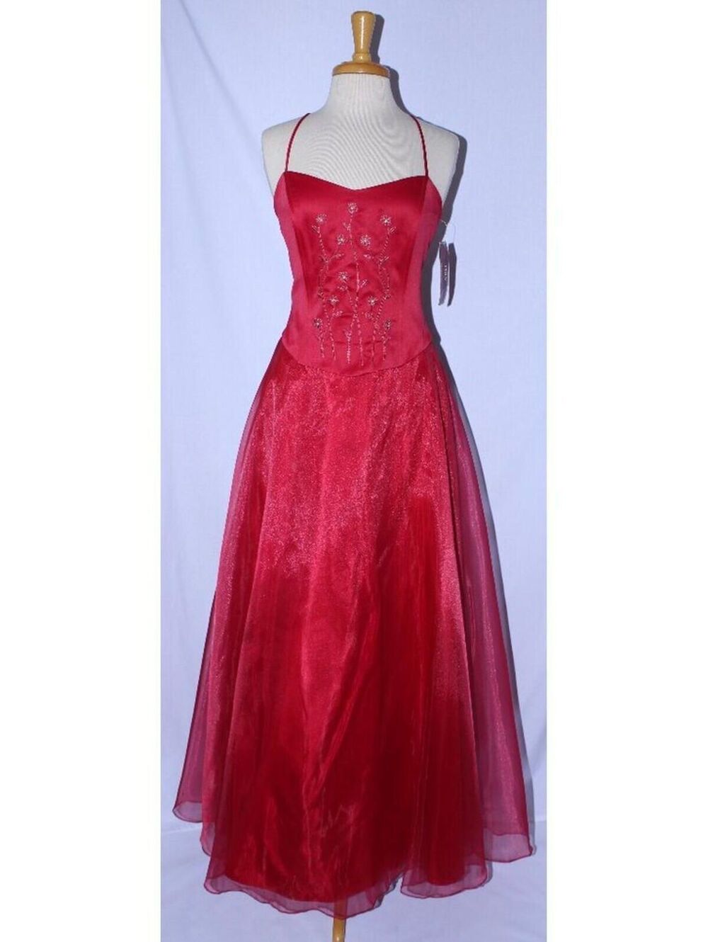 Poly USA #2316 Long Organza and Satin Formal Prom Gown-Size XL-Red